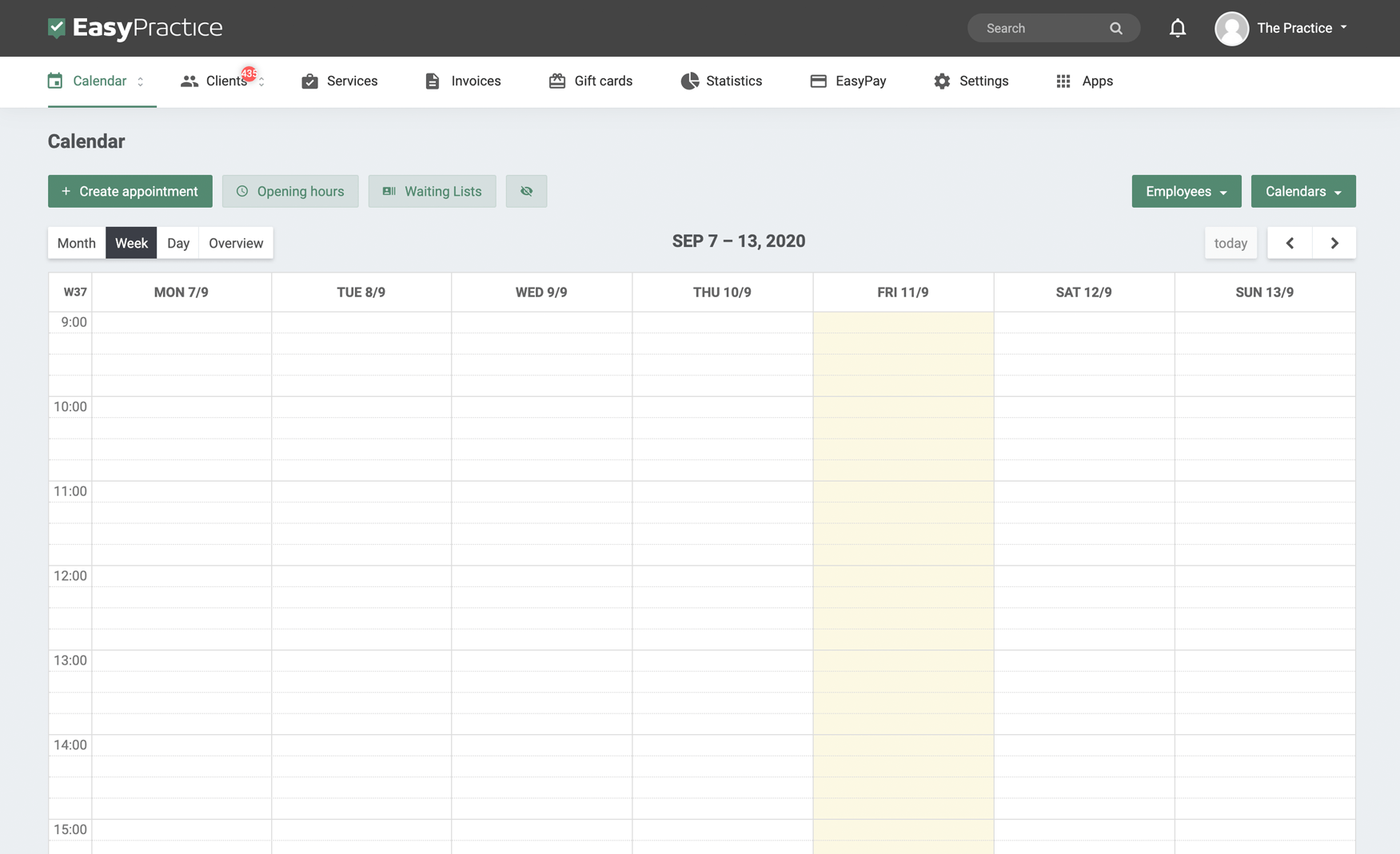 Screenshot of the calendar-page of EasyPractice 