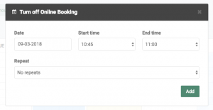 Guide to turn off online booking during specific periods