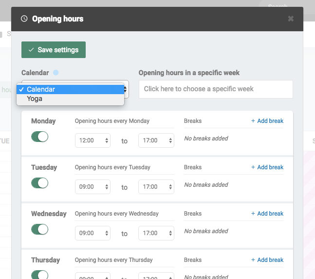 Guide for how to add calendars with separate opening hours