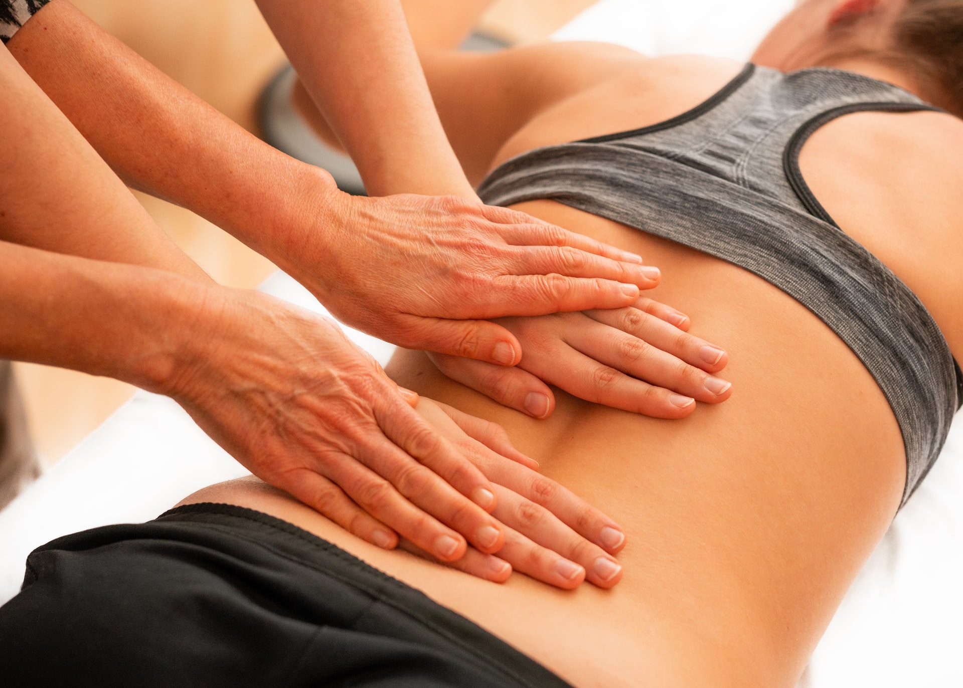 massaging a womans back