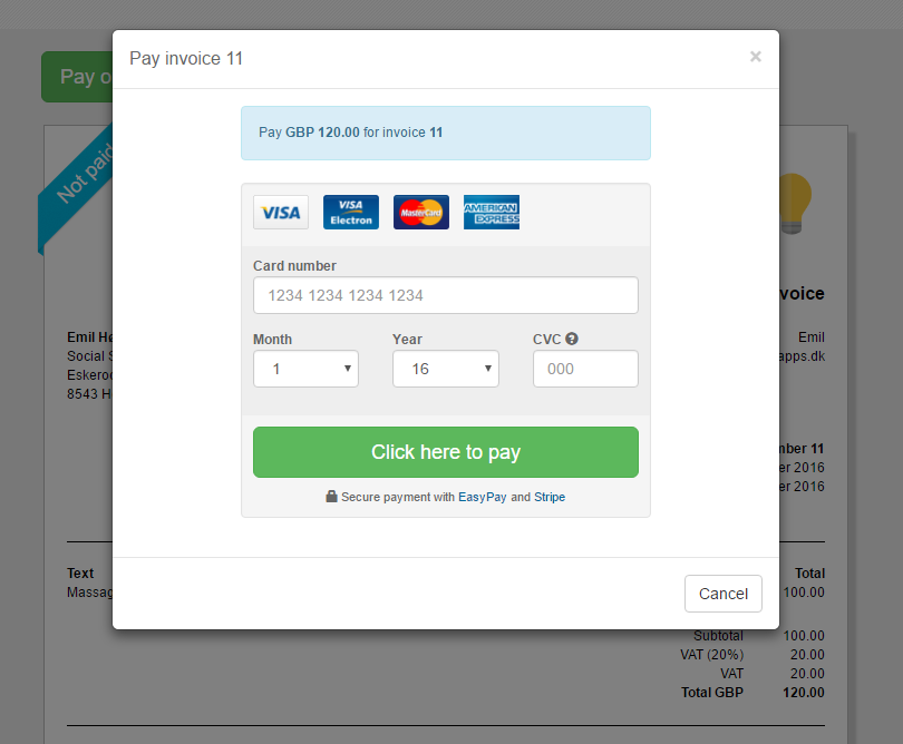 Example of the process to pay an invoice with EasyPay
