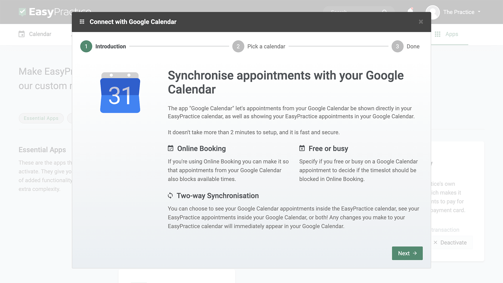 setting up the google calendar