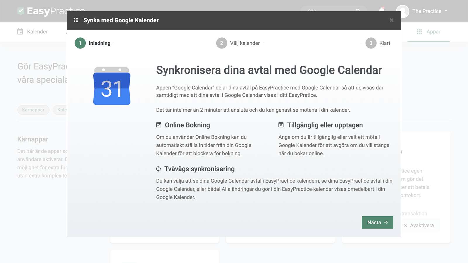 Introduktionstext för integrationen med Google Kalender