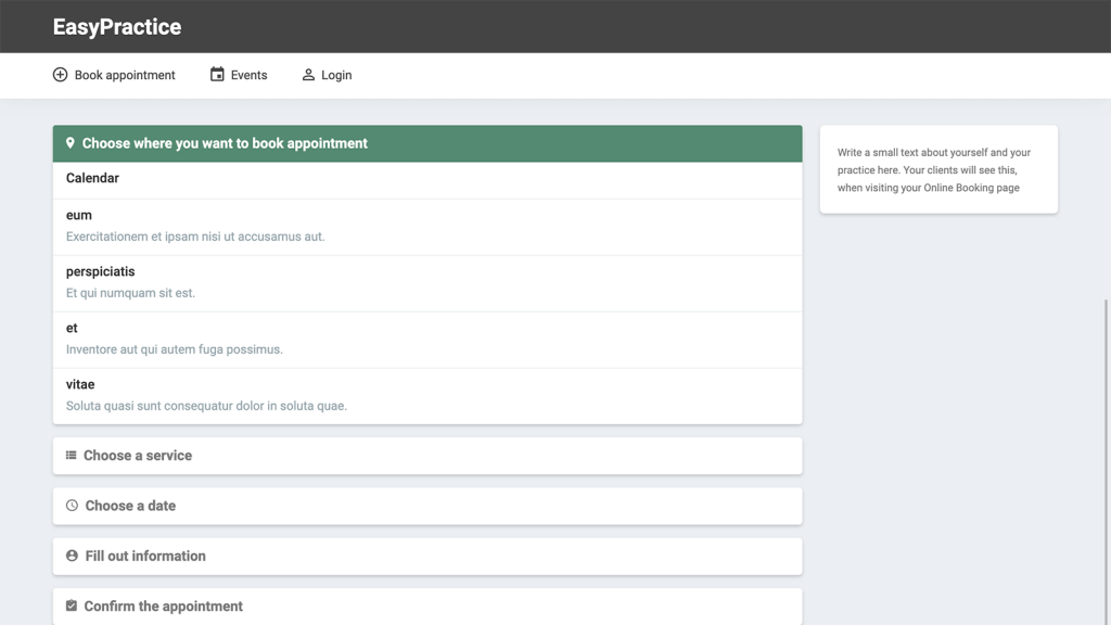 Online booking form displaying what a client sees when booking an appointment.