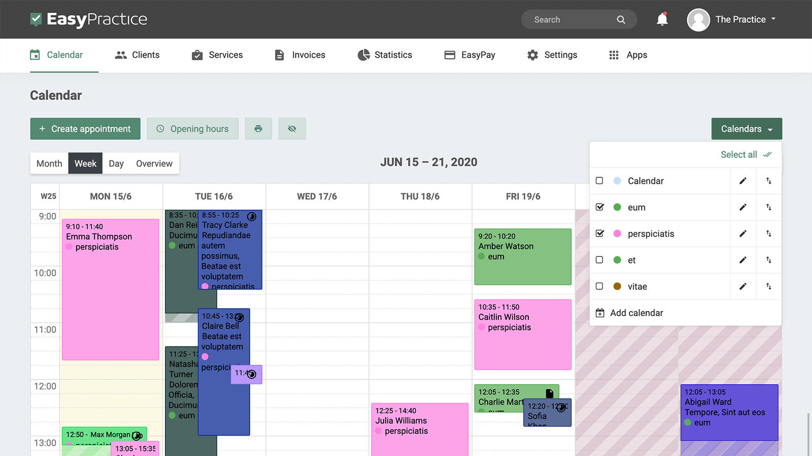 Multiple calendars in Easypractice