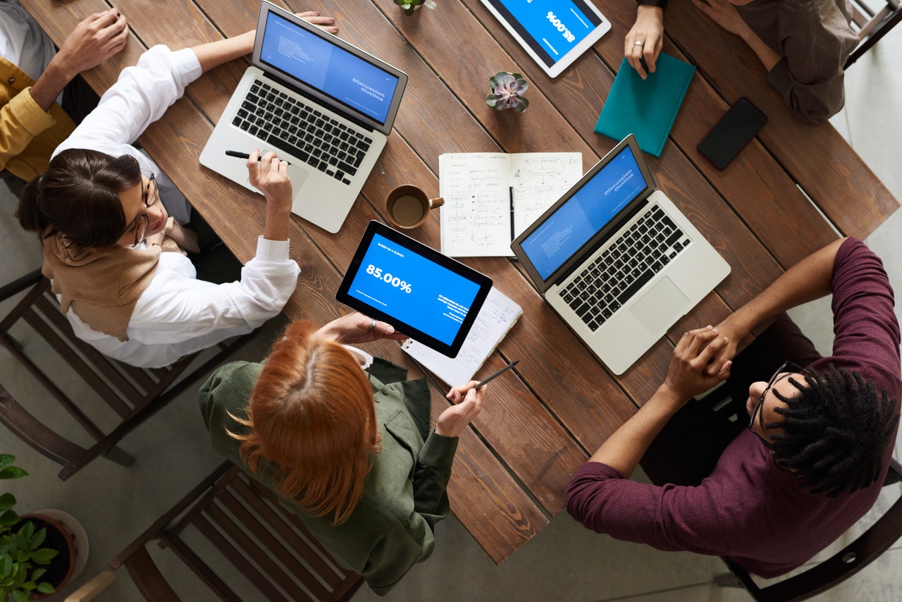 people working at a table