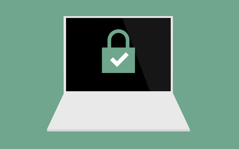 En tegnet pc-skjerm med bilde av en sikkerhetslås og EasyPractices logo