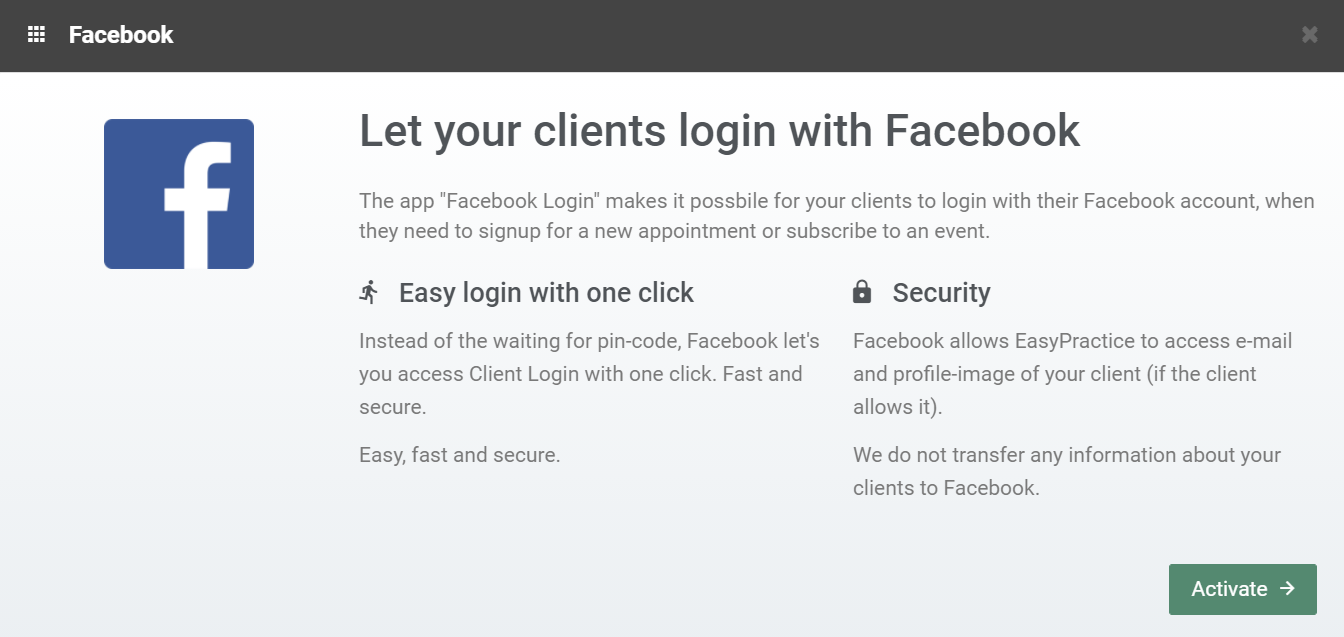 Activate Facebook sign up/log in