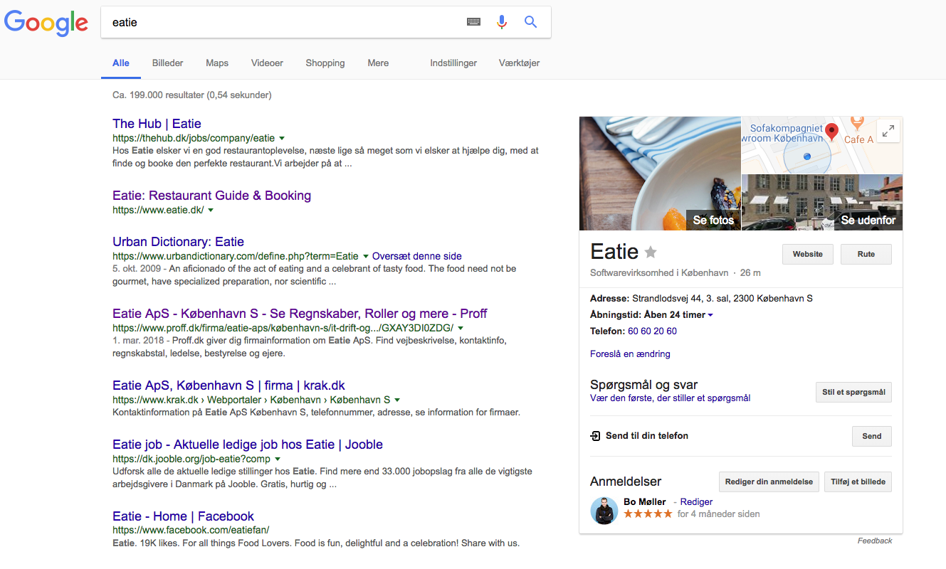 Google Search Results Page searching for Eatie