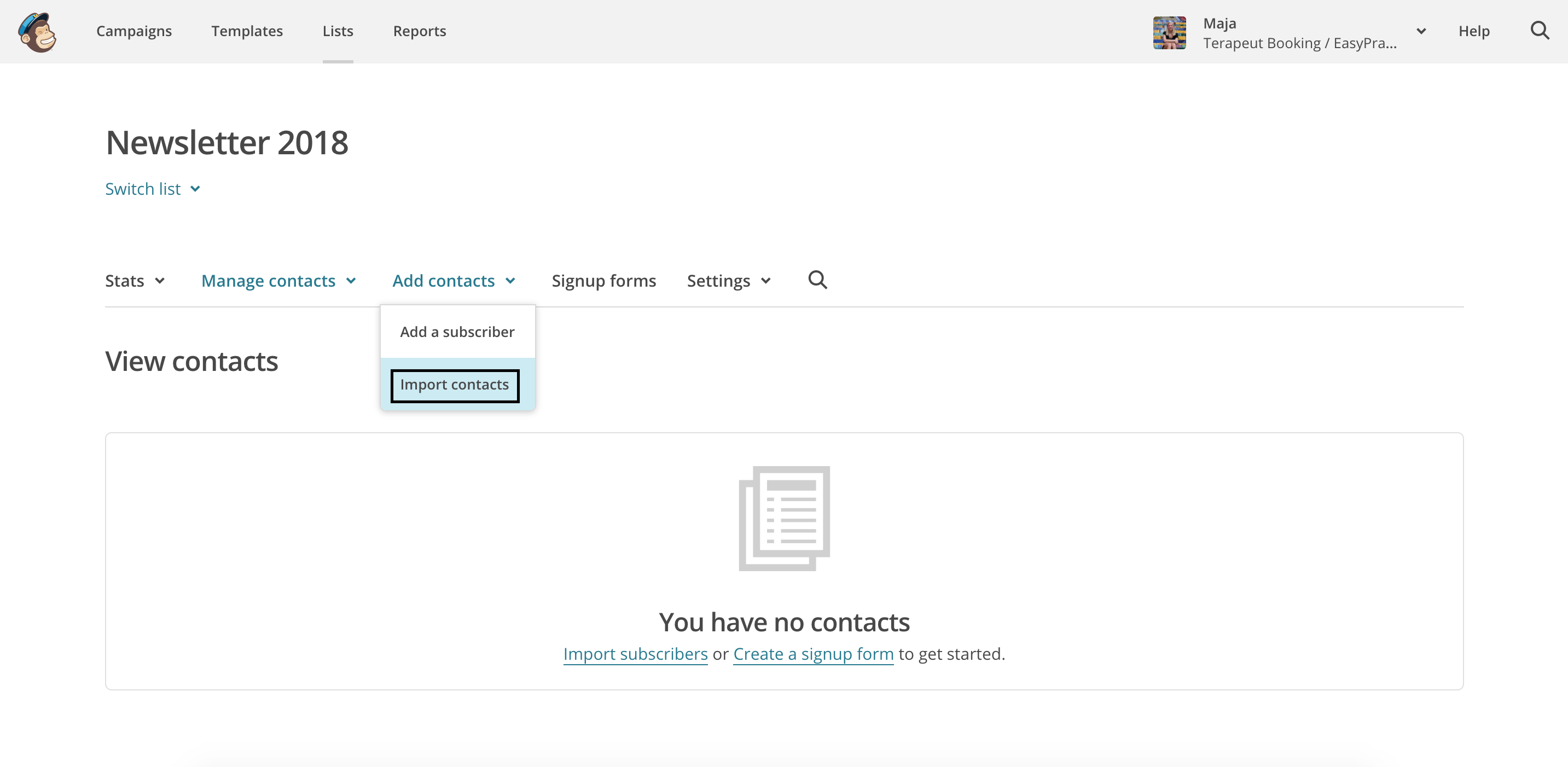 Guide for Getting started with MailChimp: how to import clients from EasyPractice to MailChimp