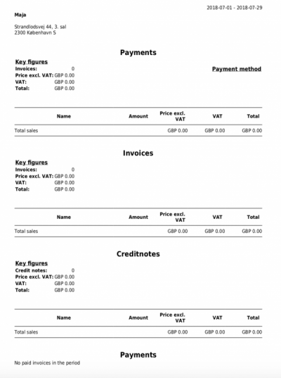 invoices in a report