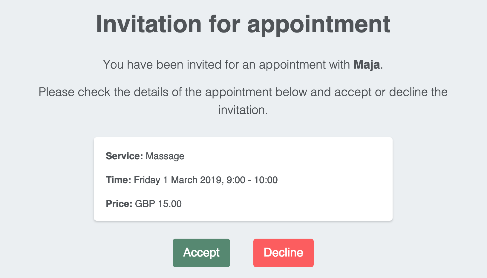 invitation for appointment screenshot
