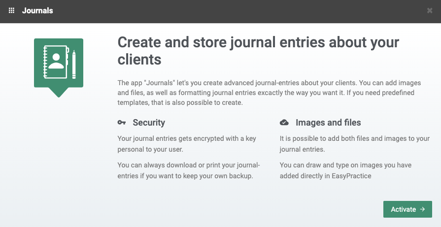 Option to activate the feature Journal security