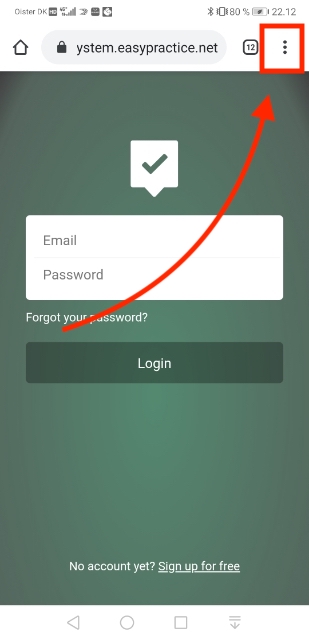 Screenshot of the easypractice login screen on an android device