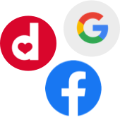 App-ikoner for Google, Facebook og Danmarks sygeforsikring 