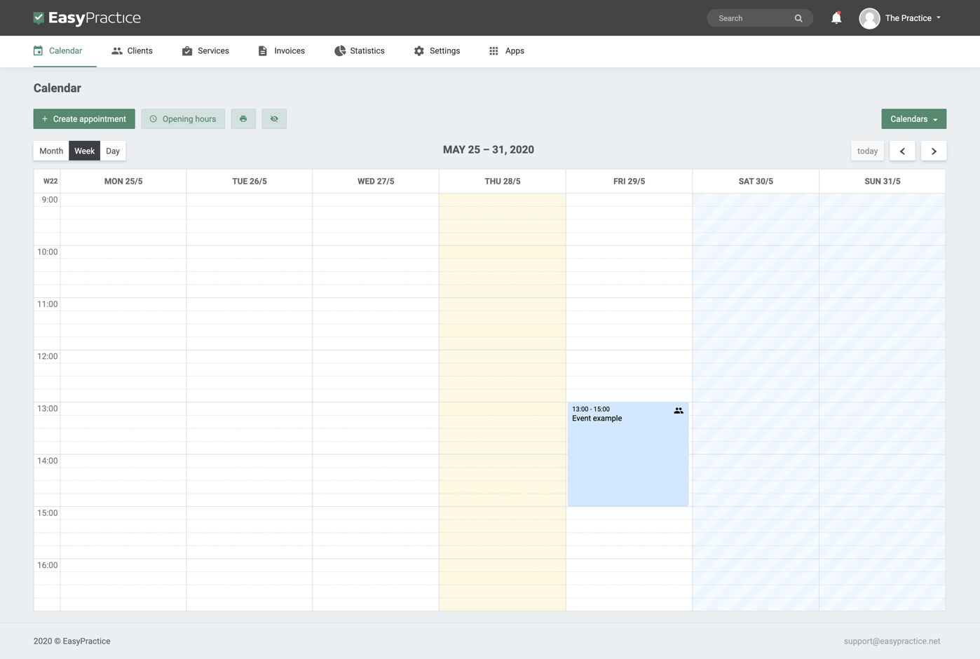 Calendar view with event