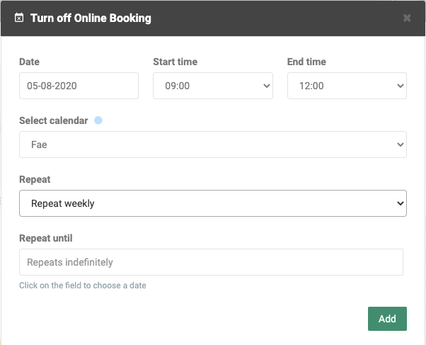 Guide for "Turning off Online Booking" in your calendar
