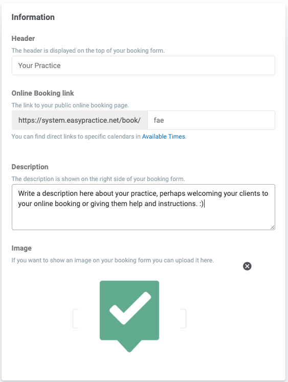 Settings for Customising your booking page 