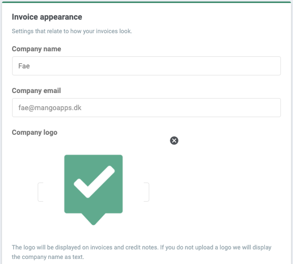 Settings for Customising your invoices.