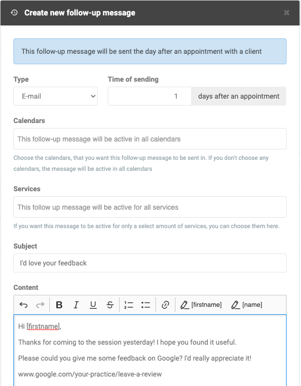 Option to edit follow-up emails