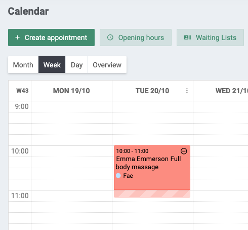 Screenshot of a calendar and how a "Break" will look , with the break time crossed out below a service
