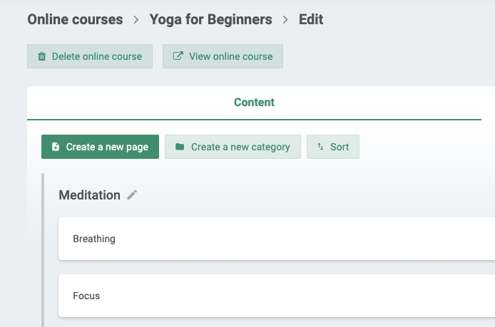 Guide to Create a new online course: Categories and Pages