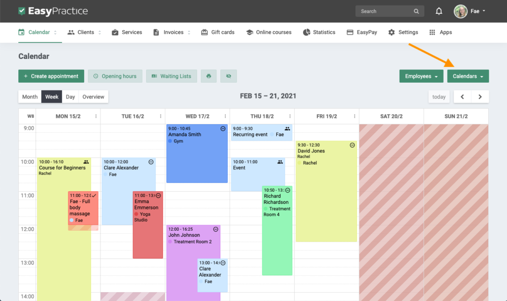 Example of a calendar full of bookings.