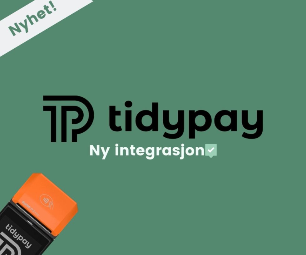 Ny integrasjon med TidyPay. TidyPays logo foran en grønn bakgrunn