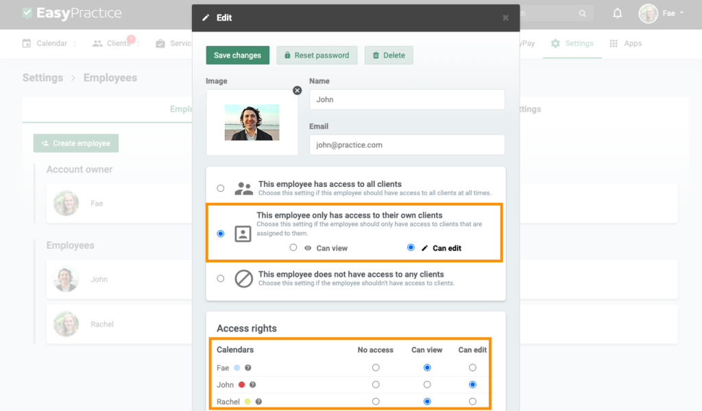 Settings for splitting clients among employees