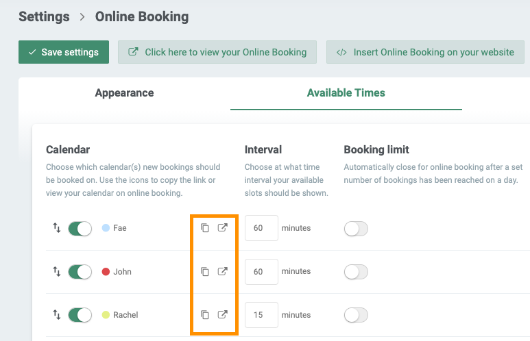 Settings to Give employees autonomy in dealing with clients and all online booking functions