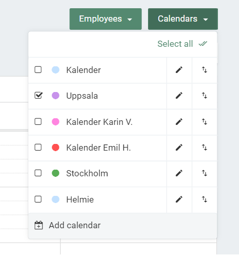 Overview of multiple calendars of all employees or locations.