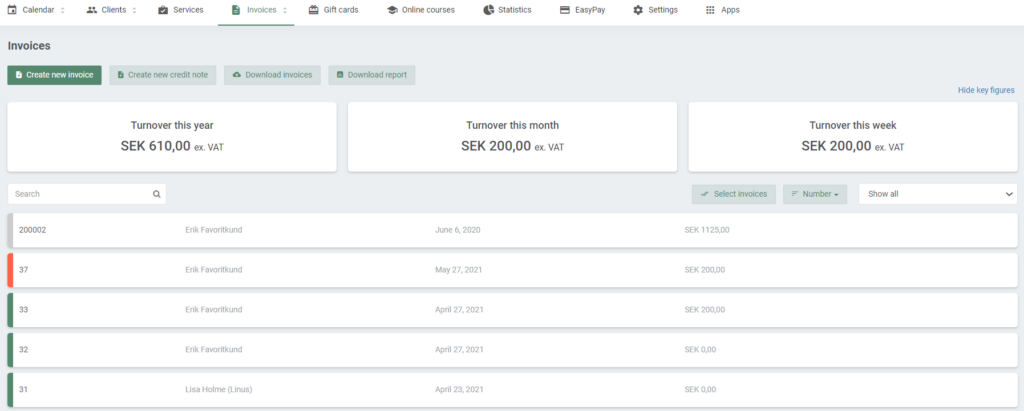 Menu for Basic invoice functions