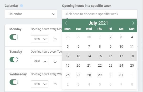 Option to edit opening hours in a specific week