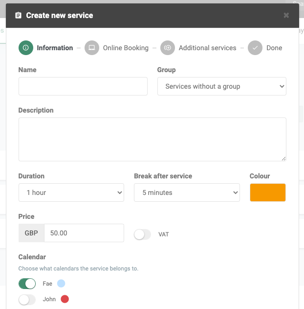 Overview to create a new Service with lot of options