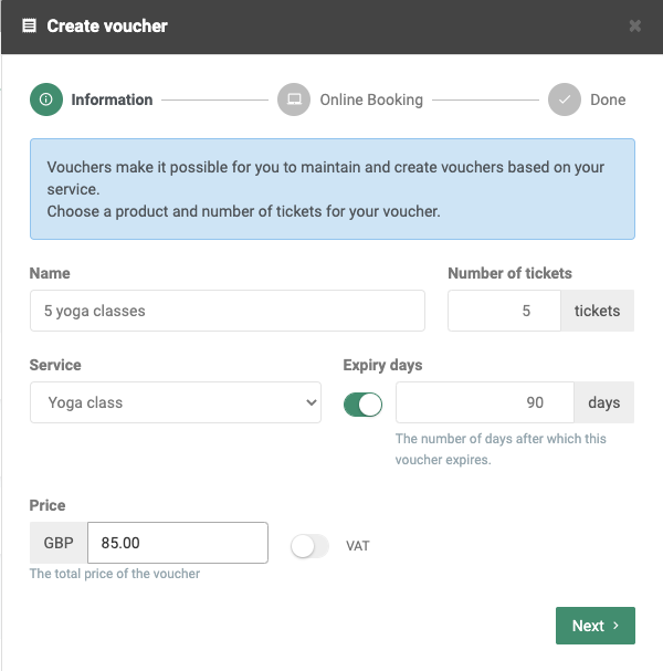 Option to create vouchers for services