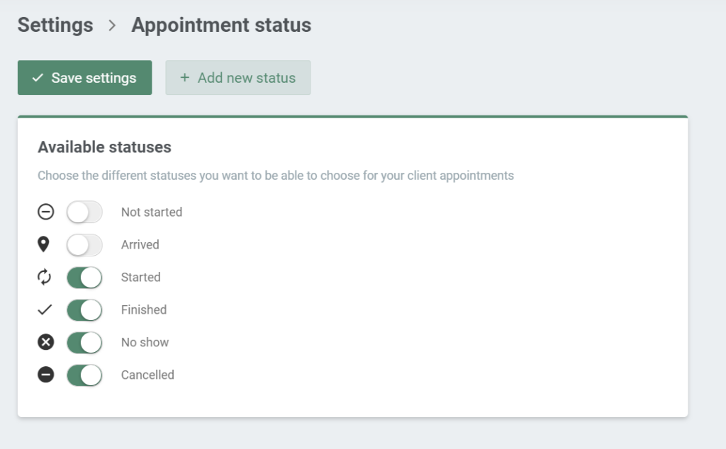 Appointment Status Settings