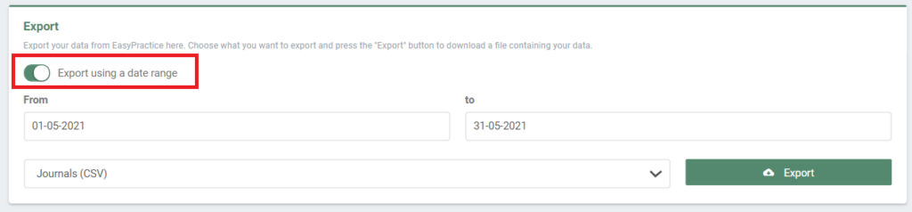 Option menu for Export using a date range and then choose the date range.