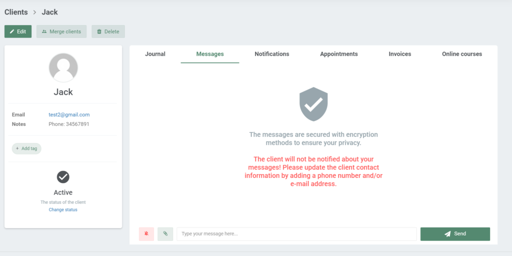 Example how it looks to send Secure Messages to clients