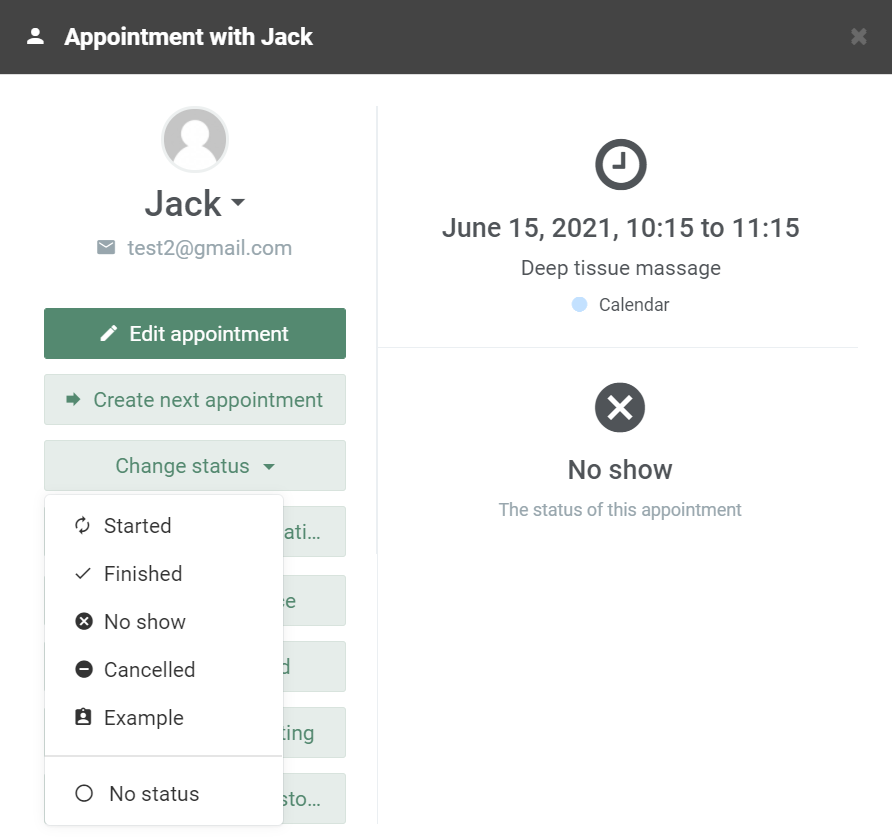 Appointment Status of one client