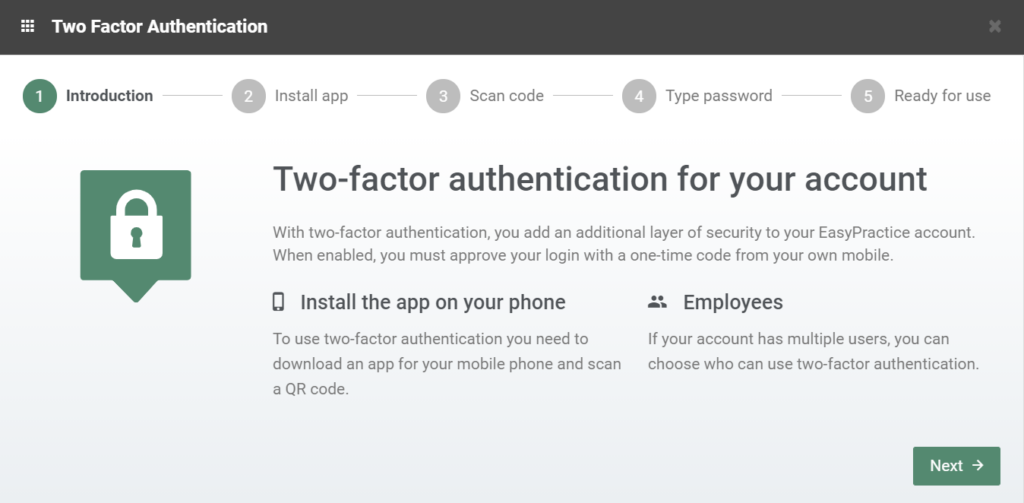 Two-factor authentication setup