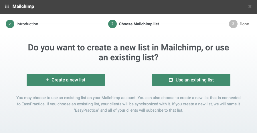 Guide for integrating MailChimp into EasyPractice