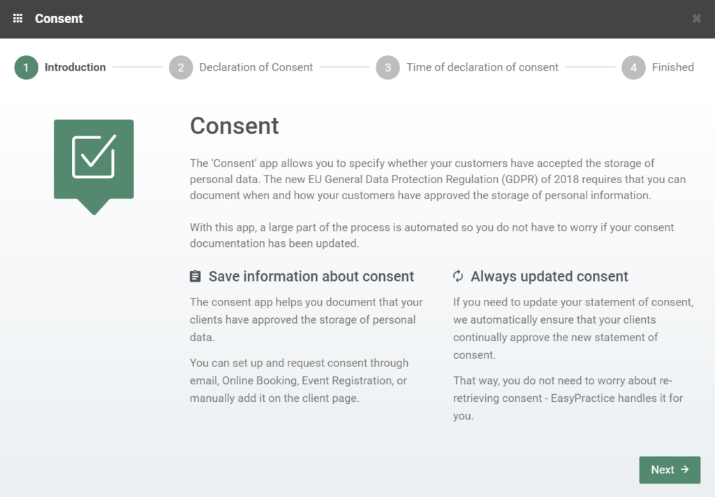 Setting up Consent step 1