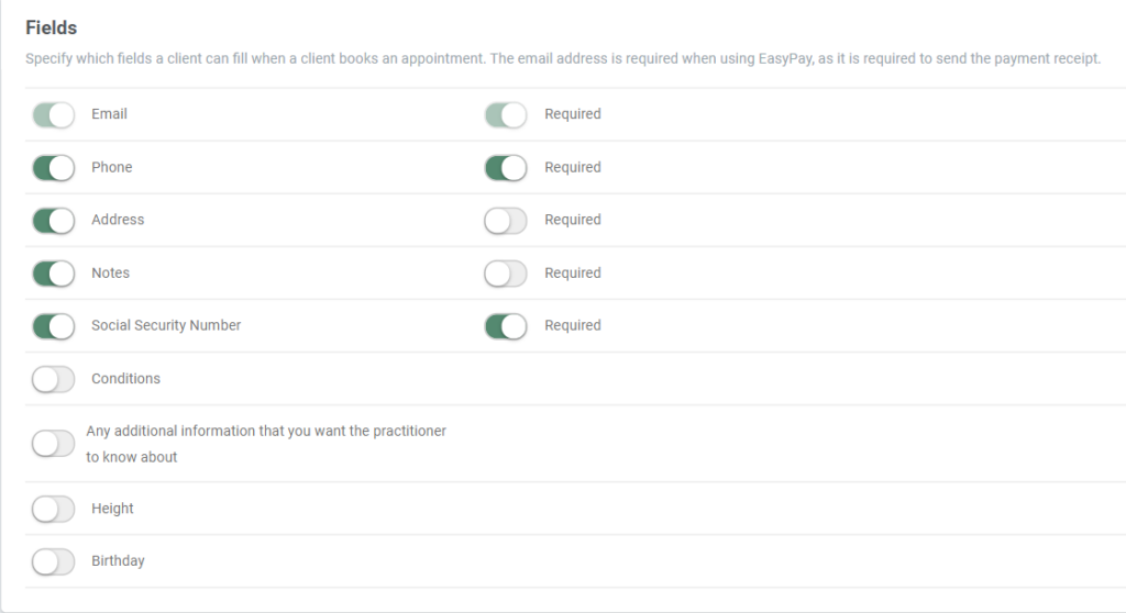 Overview of Fields settings