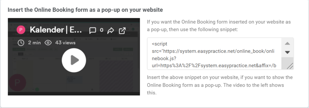 Linking the Online Booking to your website instructions