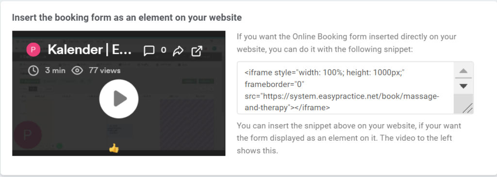Linking the Online Booking to your website instructions