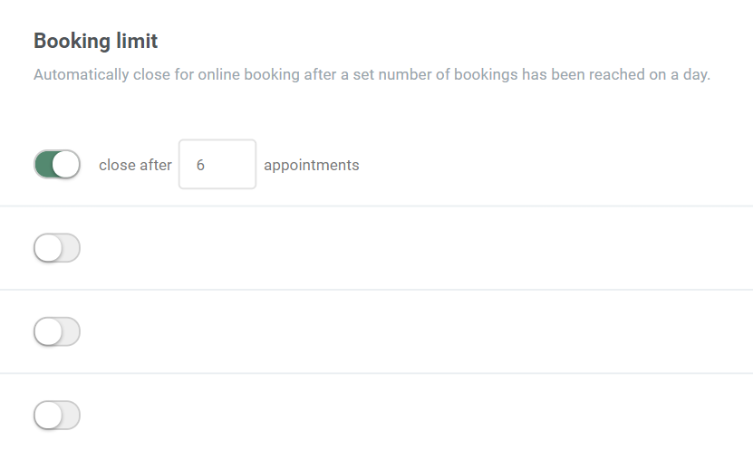Settings for booking limits in online booking