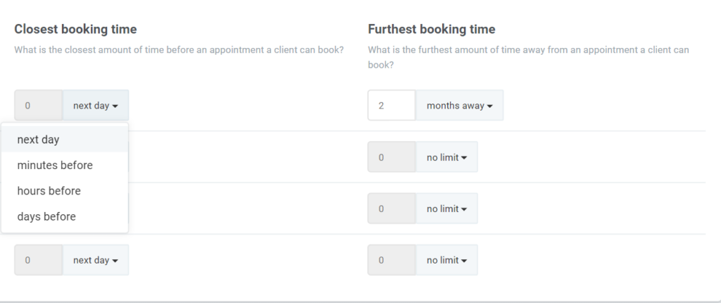 Guide to choose Closest and furthest booking time of an appointment.