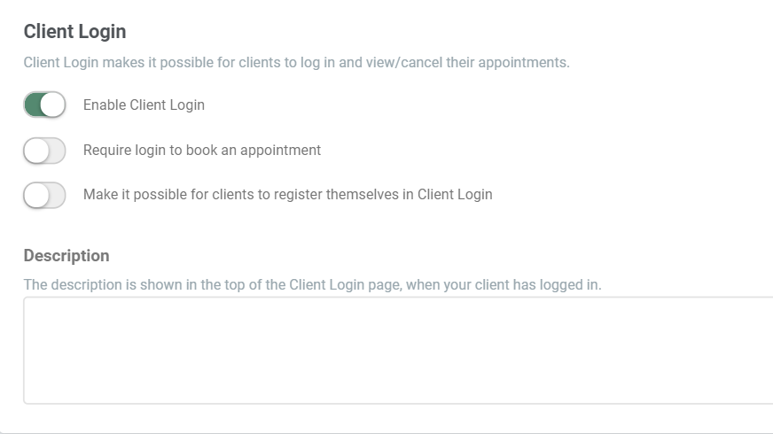 Client Login settings
