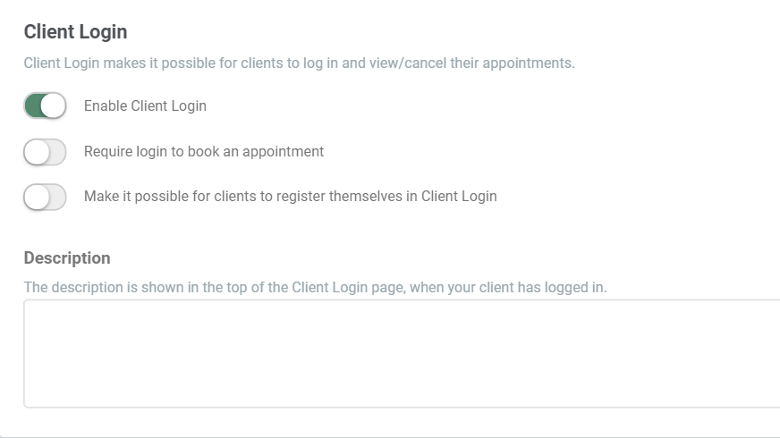 Client Login settings