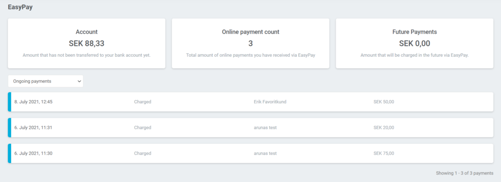 Online Payments (EasyPay) menu
